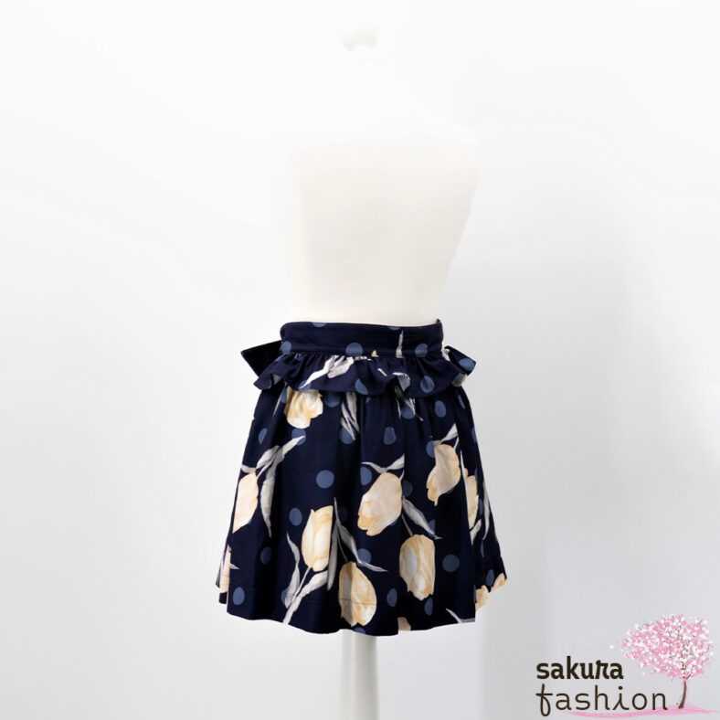 Liz Lisa Culotte Hosenrock Blau Marineblau Punkte Hellblau Blumenmotiv Tulpen Gelb Gürtel Rüschen Japan Kawaii