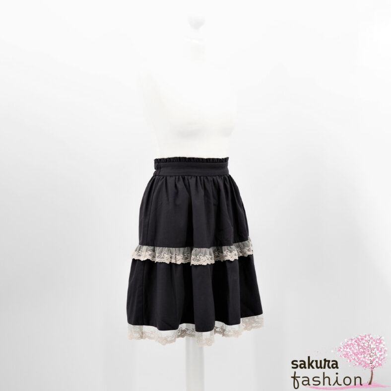 Axes Femme Skirt with floral lace Black Japan Kawaii