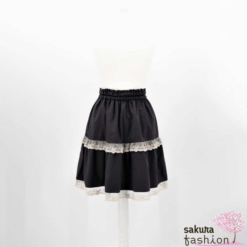 Axes Femme Skirt with floral lace Black Japan Kawaii