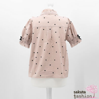 Liz Lisa Bluse Rosa Schwarz Muster Herzen Schleifen Rüschen Borde Zierknöpfe Japan Kawaii