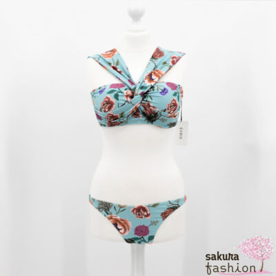 EVRIS Bikini mit Blumenmuster Floral Blau Bunt Zweiteilig Japan Kawaii flower cross swim wear
