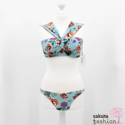 EVRIS Bikini mit Blumenmuster Floral Blau Bunt Zweiteilig Japan Kawaii