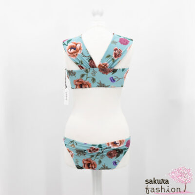 EVRIS Bikini mit Blumenmuster Floral Blau Bunt Zweiteilig Japan Kawaii flower cross swim wear