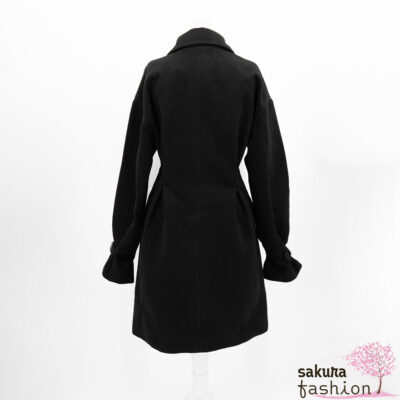 EATME Mantel Schwarz Gürtelschnallen Langarm Japan Kawaii Feminin Süß Elegant Winter
