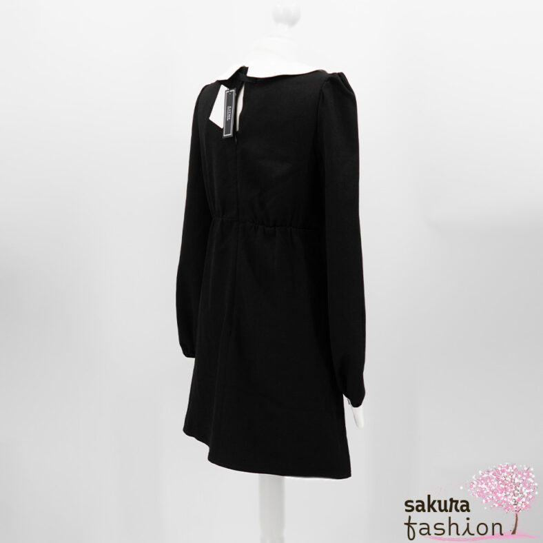 EATME Kleid Schwarz Weiß Kragen Manschetten Schleife Band Rosenknöpfe Kurz Mini Japan Feminin Kawaii