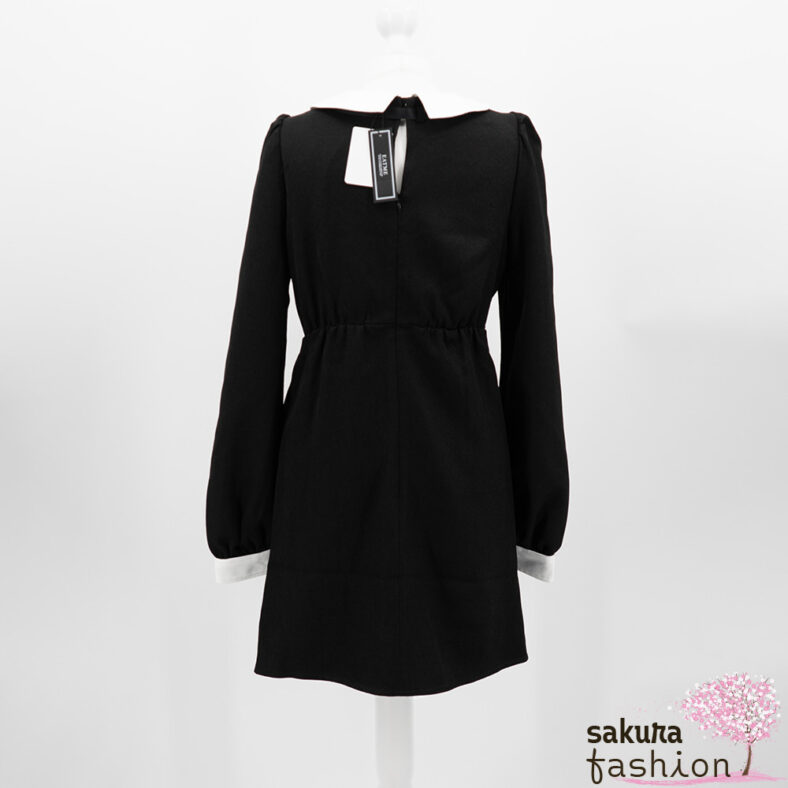 EATME Kleid Schwarz Weiß Kragen Manschetten Schleife Band Rosenknöpfe Kurz Mini Japan Feminin Kawaii