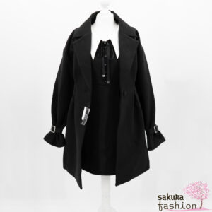 EATME Kleid Schwarz Weiß Kragen Manschetten Schleife Band Rosenknöpfe Kurz Mini Japan Feminin Kawaii