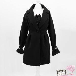 EATME Kleid Schwarz Weiß Kragen Manschetten Schleife Band Rosenknöpfe Kurz Mini Japan Feminin Kawaii