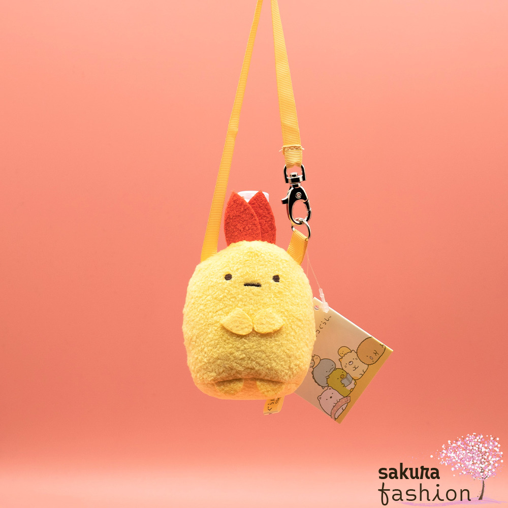 San-X Sumikko Gurashi Sprühflaschenetui Tasche Garnele Sprühflasche Parfum Desinfektion Abfüllbar Ebifurai No Shippo Gebratener Garnelenschwanz Gelb Rot Anhänger