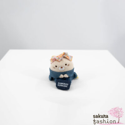 San-X Sumikko Gurashi Stofftier Mini Katze Neko Beige Jeanskleid Plüschtier Sammeln Japan Kawaii hand size stuffed toy denim factory cat