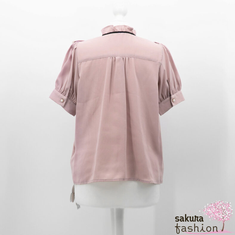 Ank Rouge Bluse Kurzarm Puffärmel V-linie Rüschen Spitze Perlmuttknöpfe Schleifenband Schleife Kragen Rüschenkragen Rosa Weiß Schwarz Japan Kawaii Feminin