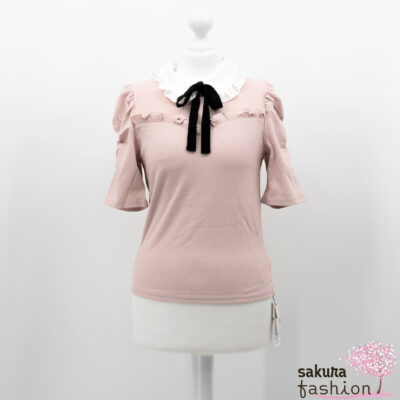 Ank Rouge Bluse Shirt Blusenshirt Rosa Kragen Rüsche Weiß Schleife Schwarz Japan Kawaii Feminin
