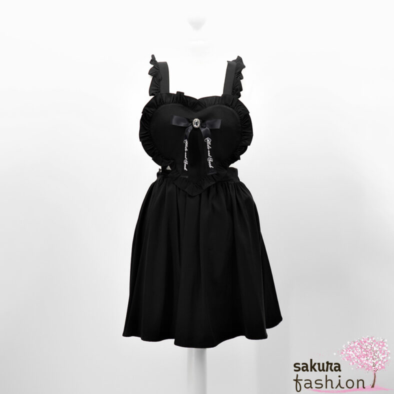 Ank Rouge Jumper Skirt Rock Schwarz abnehmbare Träger Schultergut Schmuckstein Schleife Herz Japan Kawaii