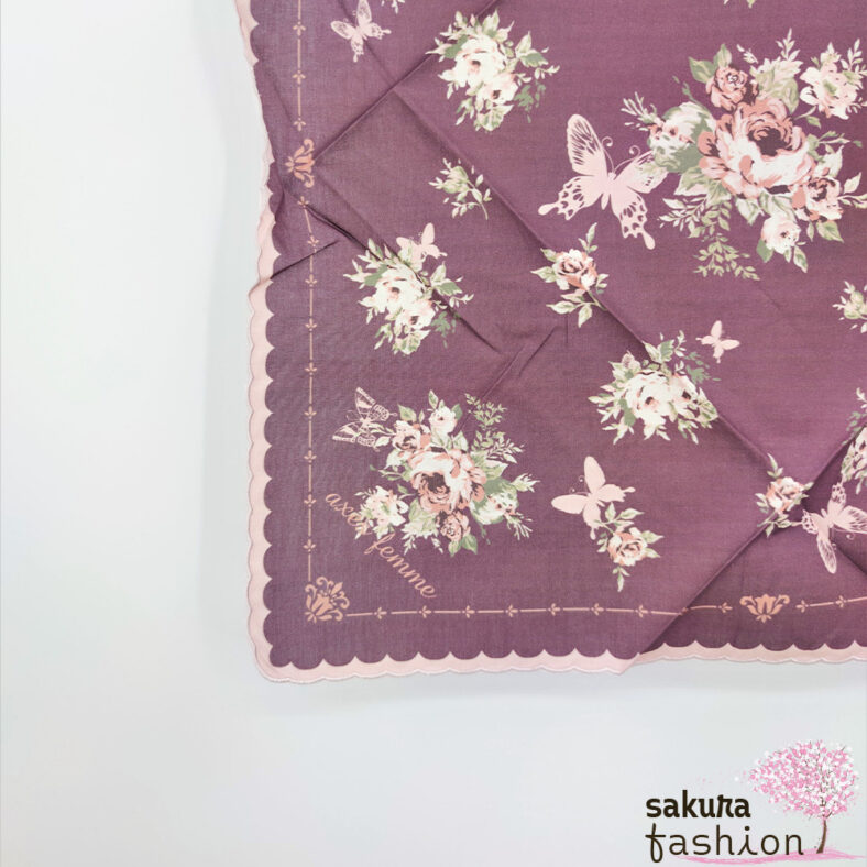 Axes Femme Tuch Accessoire Braun Floral Blumenmuster Rosa Schmetterling Bestickt Bogensaum  Handtaschentuch Halstuch Taschentuch, Einstecktuch Handtuch Japan Kawaii Feminin TS639X22 scalar embroidery handkerchieft brown