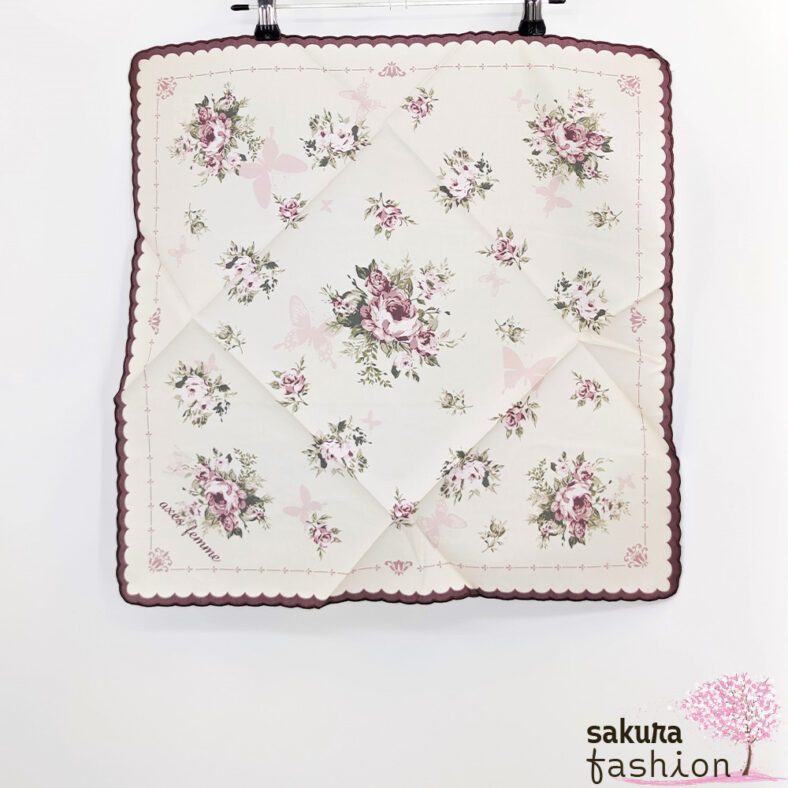 Axes Femme Tuch Accessoire Beige Floral Blumenmuster Rose Schmetterling Bestickt Bogensaum  Handtaschentuch Halstuch Taschentuch, Einstecktuch Handtuch Japan Kawaii Feminin TS639X22 scalar embroidery handkerchieft ecru