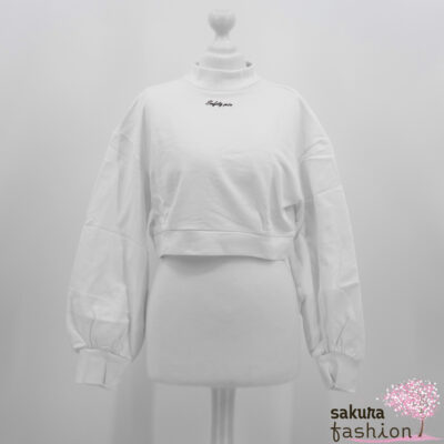 EATME cropped Pullover Weiß Rückenausschnitt Schleife Schleifenband Rückenfrei Bestickt Langarm Japan Kawaii Feminin Sexy back design suit top