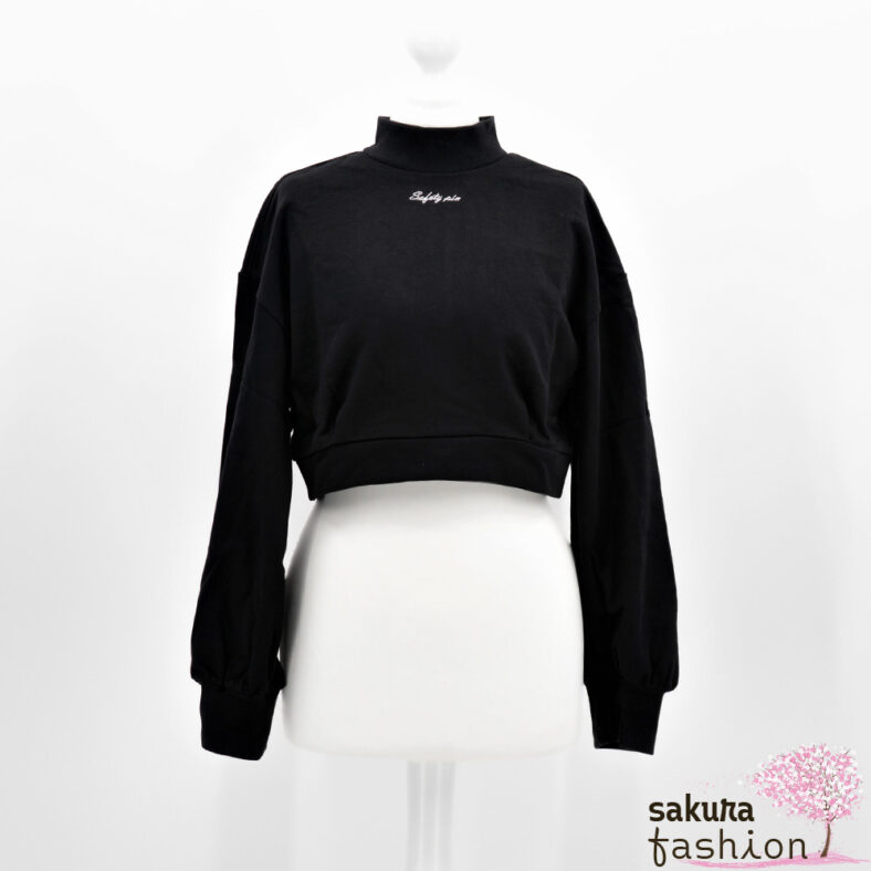 EATME cropped Pullover Schwarz Rückenausschnitt Schleife Schleifenband Rückenfrei Bestickt Langarm Japan Kawaii Feminin Sexy back design suit top