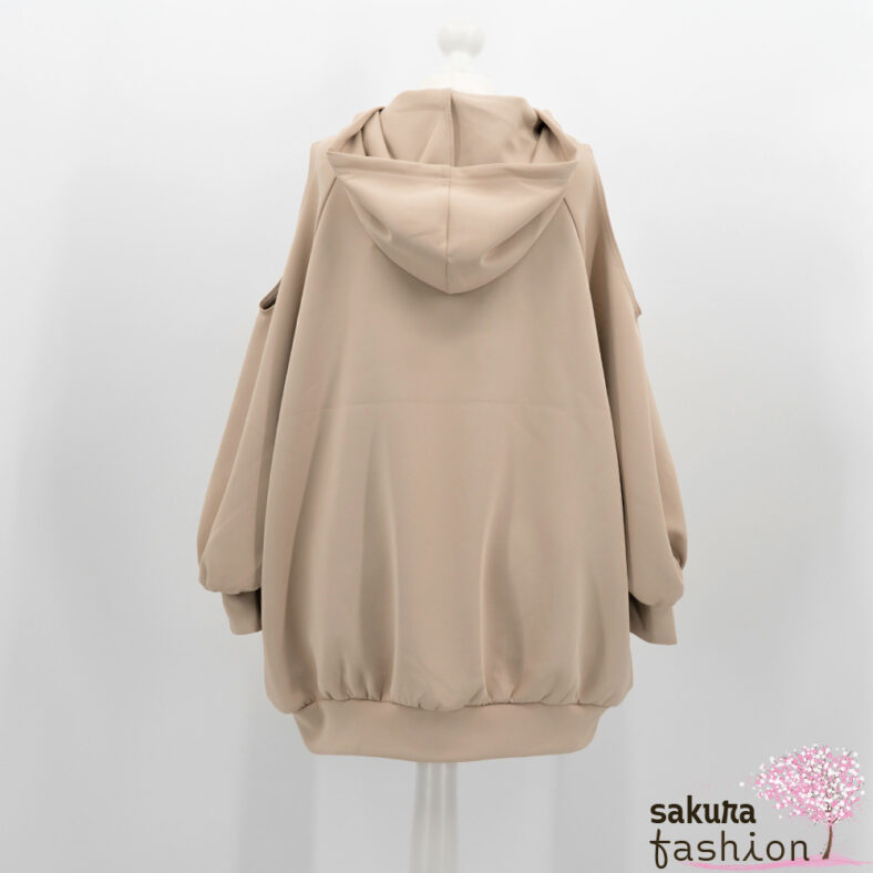 EATME Hoodie Oversized Pullover Schulterfrei Kapuze Beige Motivdruck Schwarz Frau Bunny Japan Kawaii Sexy open shoulder big loose hoodie