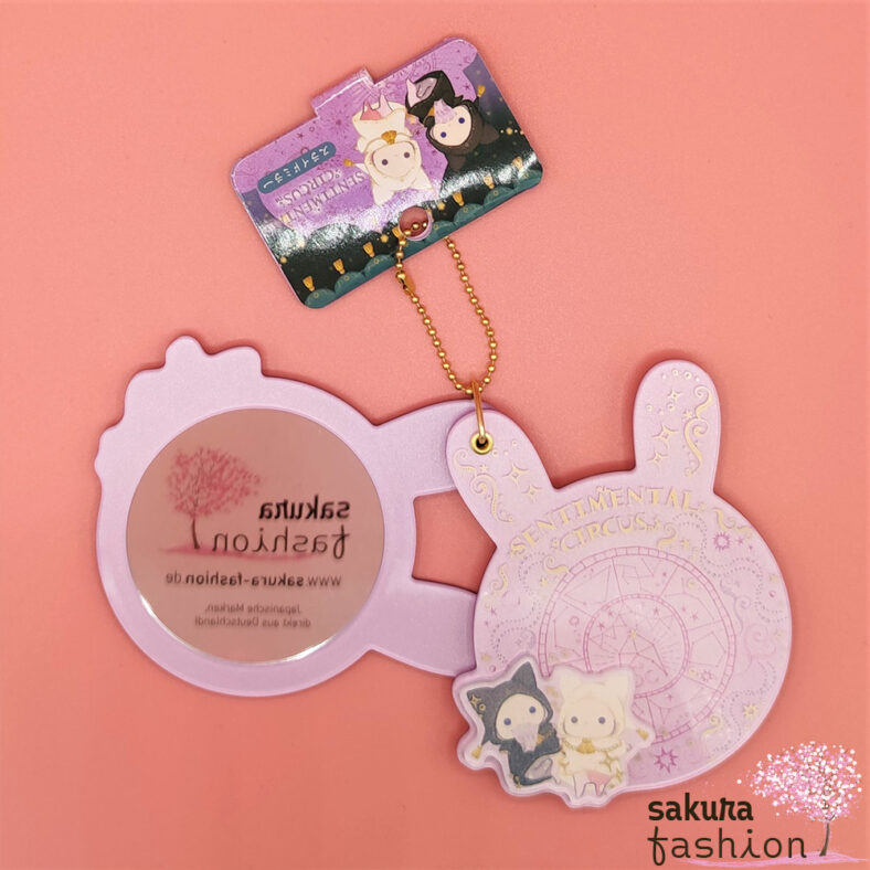 San-X Taschenspiegel Sentimental Circus Hase Shappo Katze Spica Zirkusdirektor Wahrsagerin Rosa Gold Schwarz Weiß Glitzer Spiegel Handtaschenaccessoire Accessoire Japan Kawaii SEC0725 slide mirror (welcome to Spica's fortune-telling black cat seat)