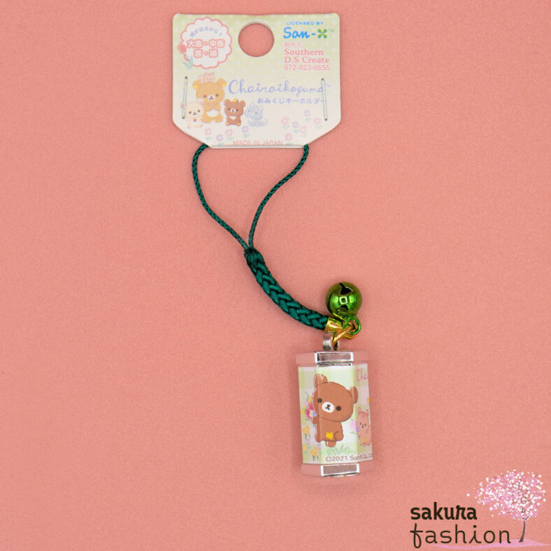 San-X Bär Rilakkuma Chairoikoguma Omikuji Schlüsselanhänger Motiv Glöckchen Grün Accessoire Merchandise Japan Kawaii rilakkuma chairoikoguma omikuji keychain