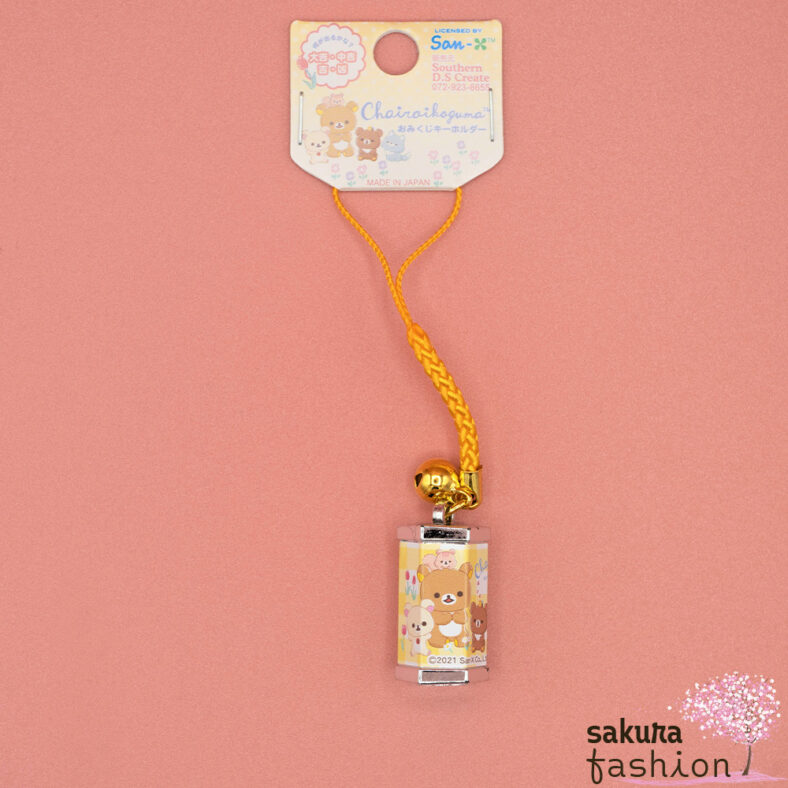 San-X Bär Rilakkuma Chairoikoguma Omikuji Schlüsselanhänger Motiv Glöckchen Gelb Accessoire Merchandise Japan Kawaii rilakkuma chairoikoguma omikuji keychain