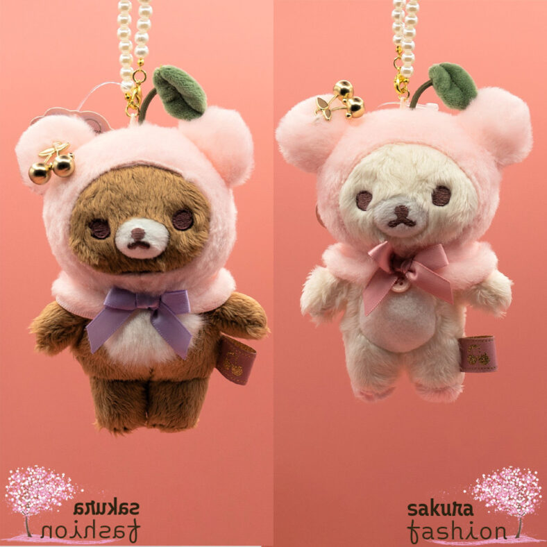 San-X Anhänger Stofftier Plüschtier Bär Korilakkuma Weiß Chairoikoguma Braun flauschig Kirsche Gold Schleife Rosa Lila Perlen Merchandise Taschenaccessoire Japan Kawaii hanging stuffed toy (korikog's jewel cherry chairoicoguma korilakkuma)