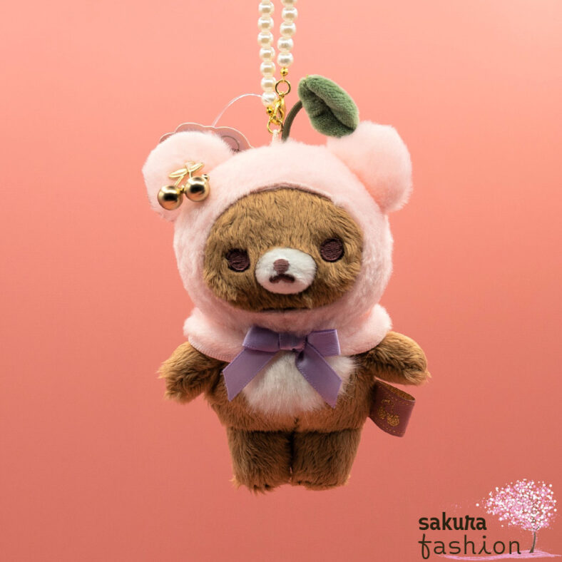 San-X Anhänger Stofftier Plüschtier Bär Chairoikoguma Braun flauschig Kirsche Gold Schleife Lila Perlen Merchandise Taschenaccessoire Japan Kawaii hanging stuffed toy (korikog's jewel cherry chairoicoguma)