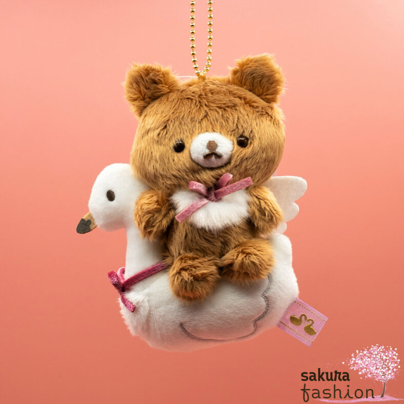 San-X Anhänger Stofftier Plüschtier Bär Chairoikoguma Braun Schwan Weiß Schwanensee Merchandise Taschenaccessoire Japan Kawaii hanging stuffed toy (swan and golden flower, chairoikoguma and mr. swan)