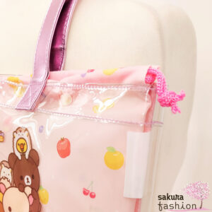 San-X Rilakkuma Pooltasche Transparent Kordelzugtasche Rosa Motiv Obst Früchte Tiermotiv Bär Chairoikoguma Braun Korilakkuma Weiß Vogel Küken Kiioritori Gelb Sommermotiv Japan Kawaii pool bag (with drawstring) - (relax with rilakkuma fruit)