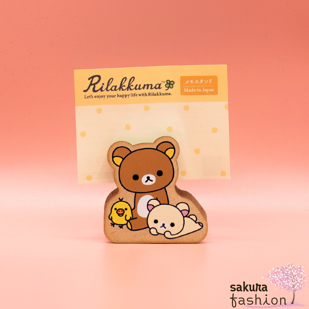 San-X Rilakkuma Notizständer Memoklammer Bär Braun Korilakkuma Weiß Kiiroitori Vogel Küken Gelb Motiv Freunde Japan Kawaii die-cut memo stand (happy life with rilakkuma)