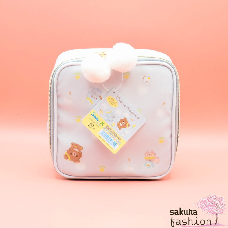 San-X Chairoikoguma Quadratische Kosmetiktasche Hellblau Pompons Weiß Japan Kawaii square pouch (dandelion and twin hamster)