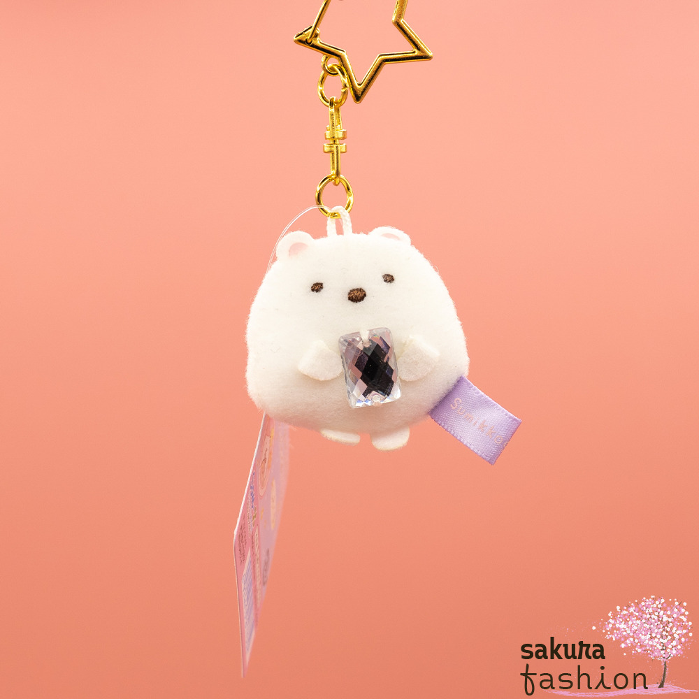 San-X Sumikko Gurashi Schlüsselanhänger Stofftiermaskottchen Eisbär Shirokuma Weiß Schmuckstein Karabinerhaken Sternenform Gold Japan Kawaii Magical hanging stuffed toy (polar bear)