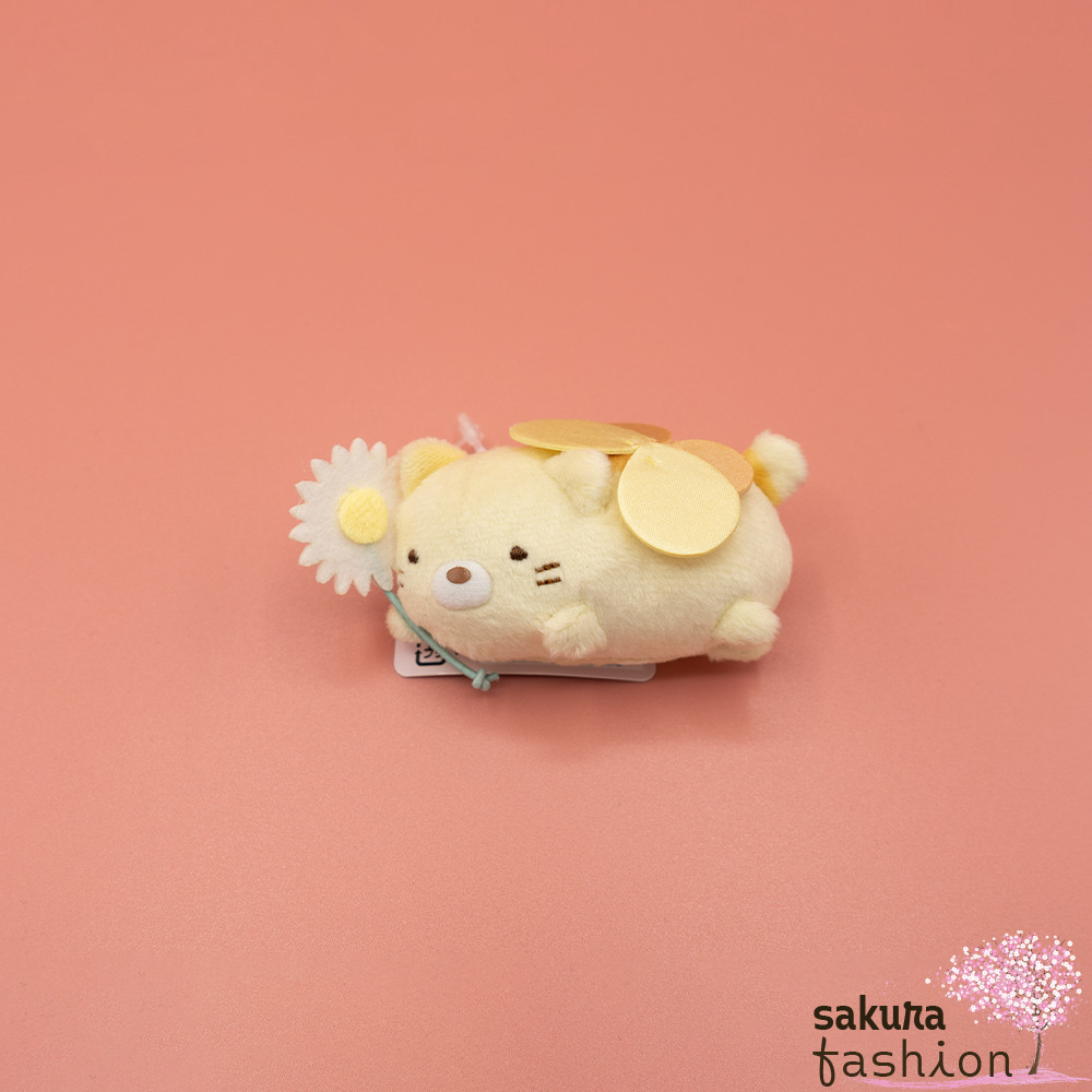 San-X Sumikko Gurashi Stoffbrosche Katze Neko Beige Schmetterlingskostüm Gelb Blume Weich Japan Kawaii stuffed toy badge (zasso yosei's flower garden, cat)