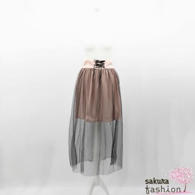 Ank Rouge Tüllrock Rosa Gepunktet Schwarz Schleife Schnürung Japan Kawaii tulle layered skirt
