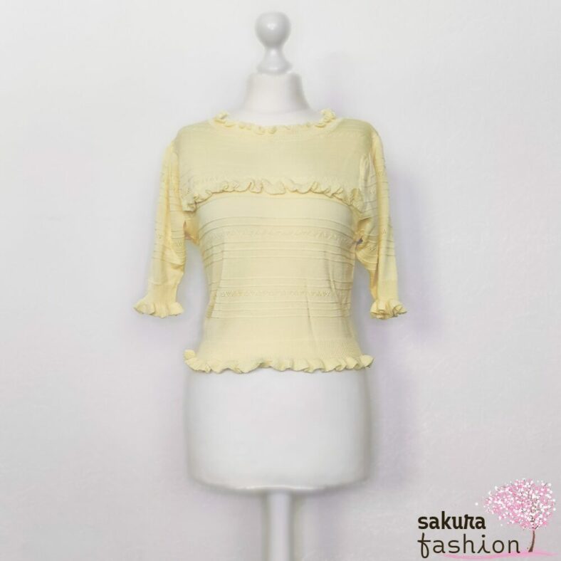 Liz Lisa Strickpullover Gelb Rüschen Halbarm Japan Kawaii border watermark knitting top yellow