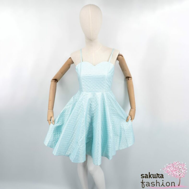 axes femme POETIQUE Kleid Minzgrün Türkis Jacquardmusterung Ausschnitt Herzförmig Träger Mini Kurz Japan Kawaii Feminin flare cami dress mint green