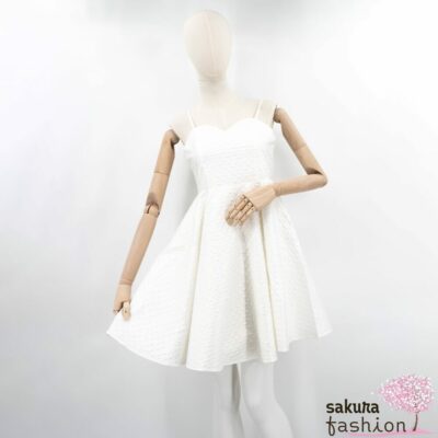 axes femme POETIQUE Kleid Weiß Jacquardmusterung Ausschnitt Herzförmig Träger Mini Kurz Japan Kawaii Feminin flare cami dress white