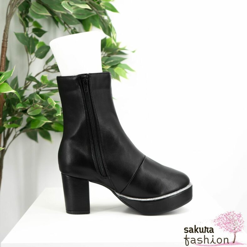 Axes Femme Poetique Stiefel Kunstleder Absatzschuhe Schwarz Glitzer Schnürdetail Schleife Japan Kawaii Feminin Elegant rametip boots black