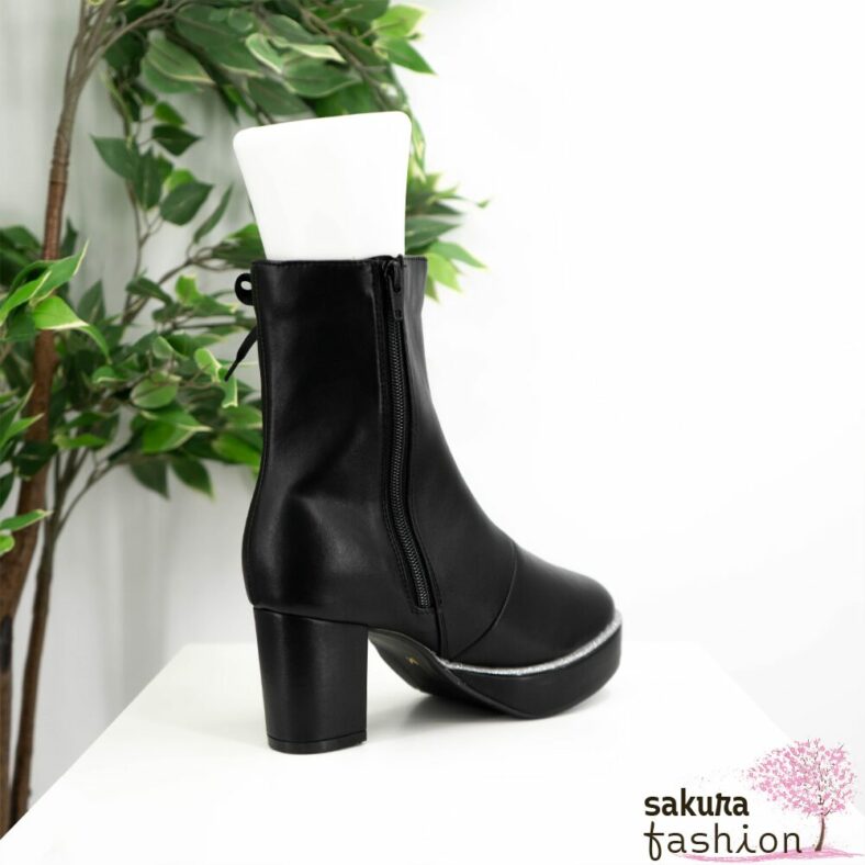 Axes Femme Poetique Stiefel Kunstleder Absatzschuhe Schwarz Glitzer Schnürdetail Schleife Japan Kawaii Feminin Elegant rametip boots black