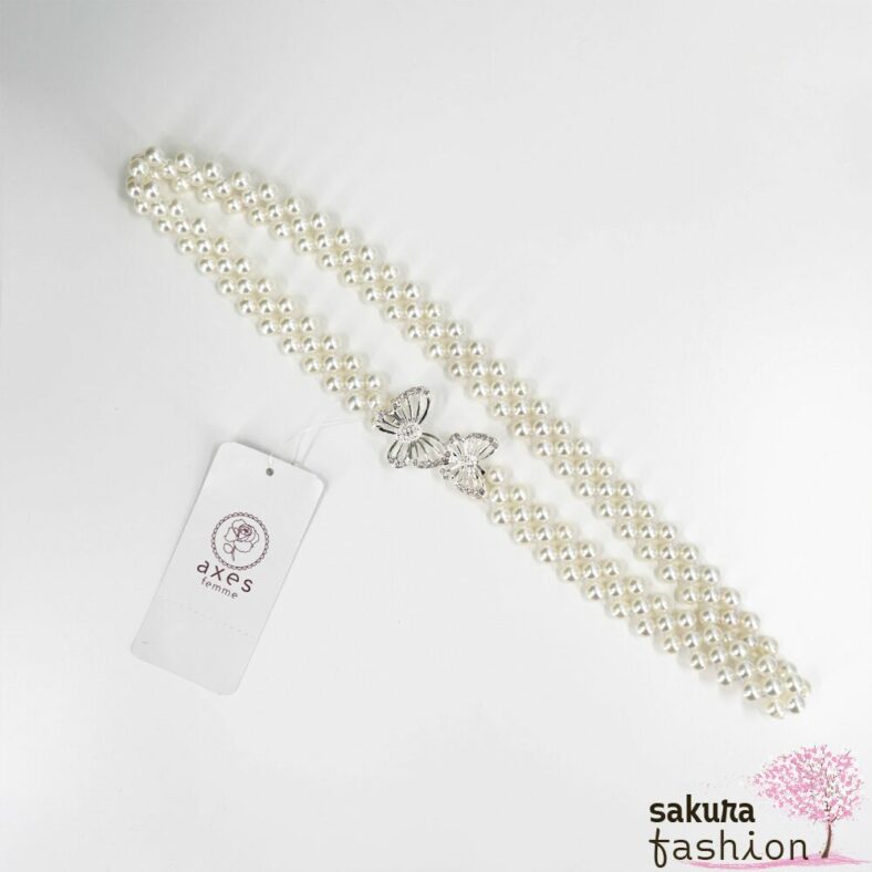 Axes Femme Taillengürtel Perlengürtel Weiß Zierschnalle Silber Schmetterling Elegant Schmucksteine Funkelnd Accessoire Japan Kawaii Feminin butterfly pearl rubber belt silver