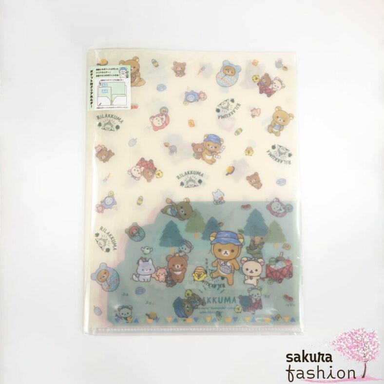 San-X Rilakkuma Sichthülle Aktenhülle DIN A4 und DIN A3 Bärenmotiv Braun Rilakkuma Japan Kawaii clear holder with pocket (komorebi camp)