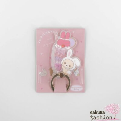 San-X Korilakkuma Handy Smartphone Ring Bär Hasenkostüm Weiß Milchshake Glitzer Rosa Pink Japan Kawaii smartphone ring (korilakkuma and rabbit tea time)