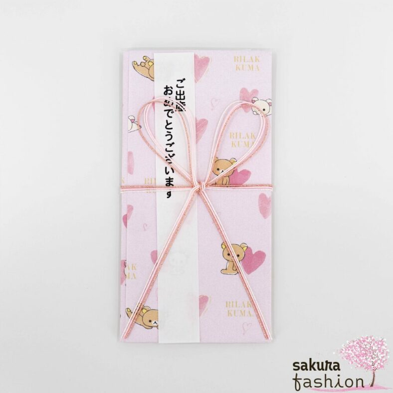 San-X Rilakkuma Korilakkuma Shugi-Bukuro japanischer traditioneller Geldumschlag für besondere Anlässe Geburtstag Hochzeit Feier Bär Braun Weiß Herz Rosa Pink Glitzerschleife Japan Kawaii goldseal heart