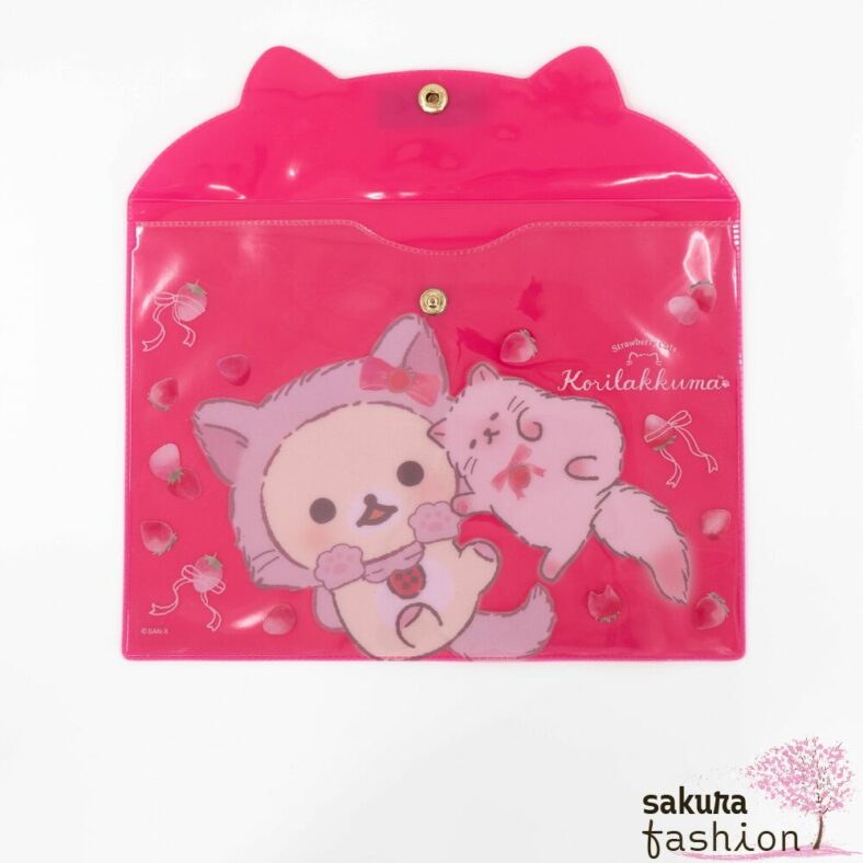 San-X Korilakkuma Erdbeerkatze Rosa Klarsichtumschlag A5 Rot Katzenohren Motiv Klarsichthülle Prospekthülle Japan Kawaii clear sleeve A5 (korilakkuma and strawberry cat a)