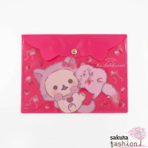 San-X Korilakkuma Erdbeerkatze Rosa Klarsichtumschlag A5 Rot  Katzenohren Motiv Klarsichthülle Prospekthülle Japan Kawaii clear sleeve A5 (korilakkuma and strawberry cat a)