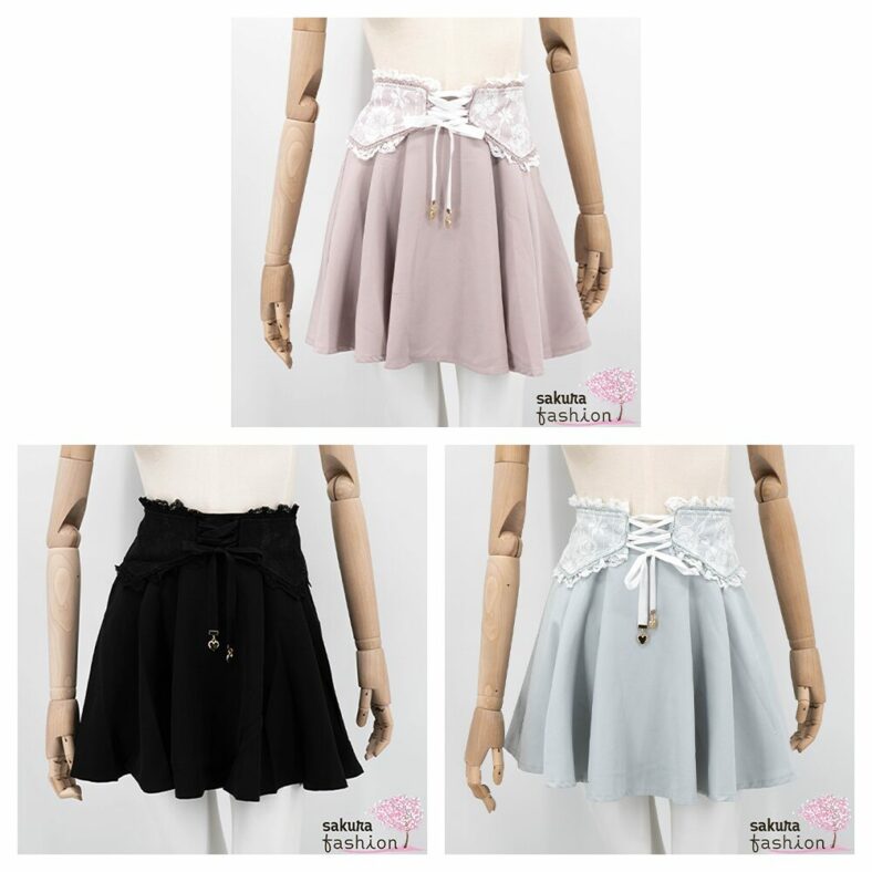 Rojita Hosenrock rosa mintgrün schwarz Taillenkorsett Spitze Weiß Schnürung Schleife Herzanhänger Gold Japan Kawaii corset belt skirt pants pink mint black