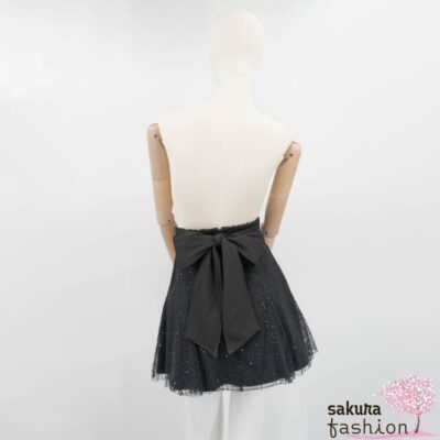 Rojita Tüllrock Schwarz Pailletten Kariert Bestickt Schleife Japan Kawaii Feminin back ribbon tulle skirt black