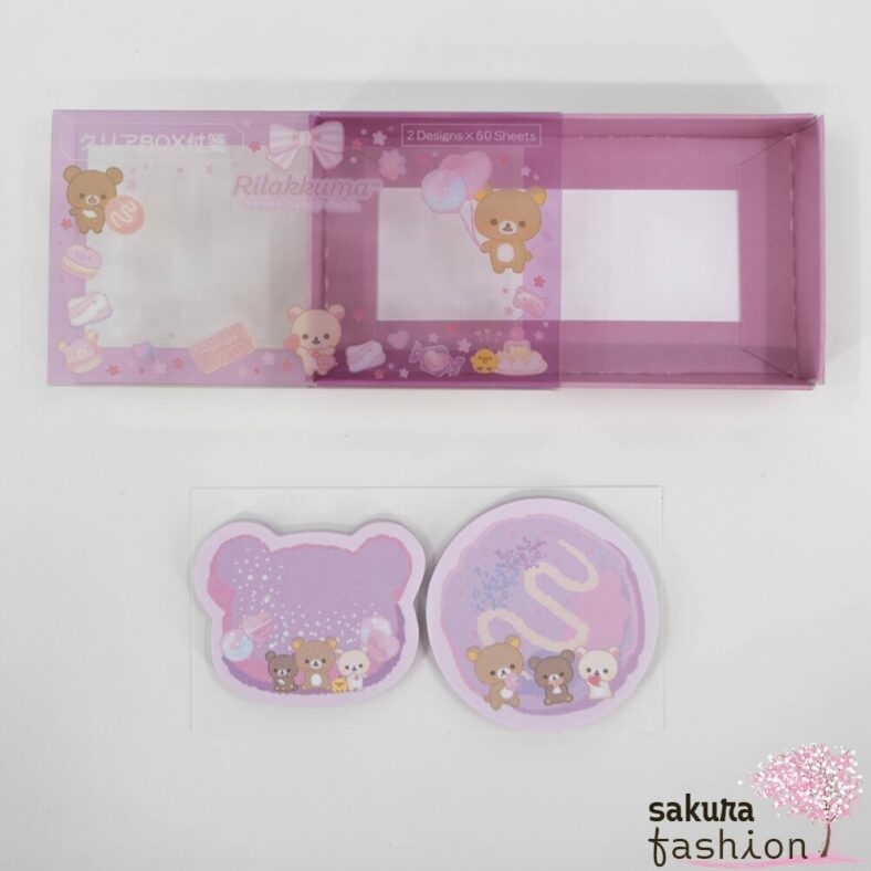 San-X Rilakkuma Haftnotizen Box Transparent Rosa Bär Korilakkuma Chairoikoguma Weiß Braun Keksmotiv Macaronmotiv Japan Kawaii clear box sticky notes (rilakkuma pink)