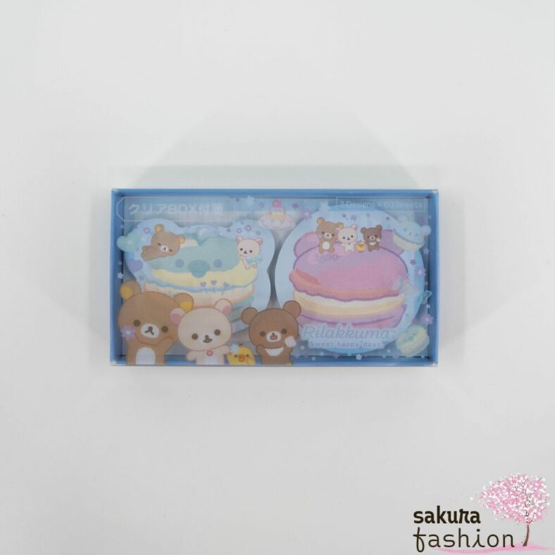 San-X Rilakkuma Haftnotizen Box Transparent Blau Bär Korilakkuma Chairoikoguma Weiß Braun Keksmotiv Macaronmotiv Japan Kawaii clear box sticky notes (rilakkuma blue)