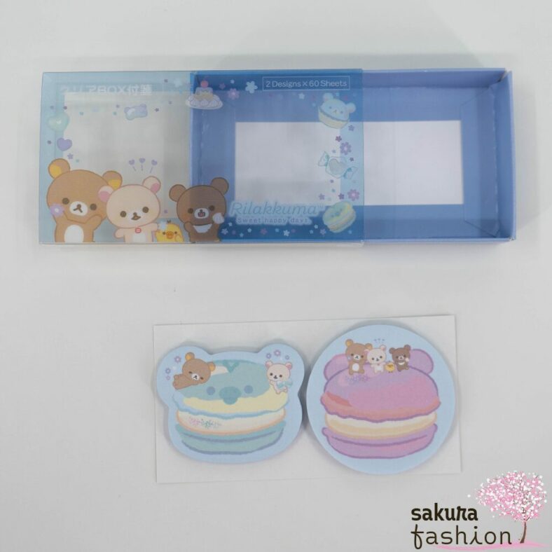 San-X Rilakkuma Haftnotizen Box Transparent Blau Bär Korilakkuma Chairoikoguma Weiß Braun Keksmotiv Macaronmotiv Japan Kawaii clear box sticky notes (rilakkuma blue)